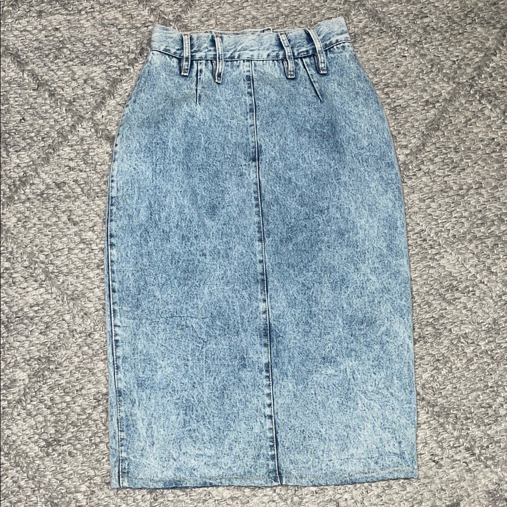 Vintage Denim Midi Skirt with Bow Detail